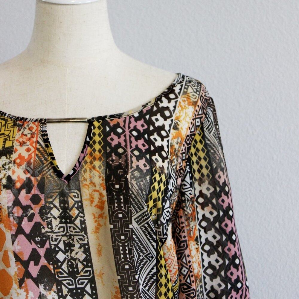 Unique Spectrum Tribal Patterned Rust Blouse Meta… - image 3